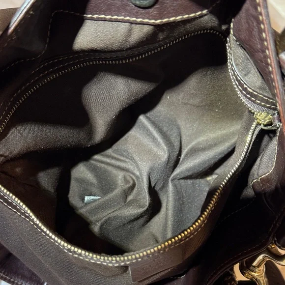 Gucci Dark Brown Web Britt Leather Shoulder Bag with Gold and Red Details - Picture 10 of 11